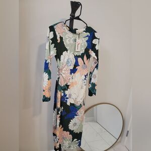 Cara Cara Celeste Floral Side Cut Out Jersey Knit Midi Dress S NWT